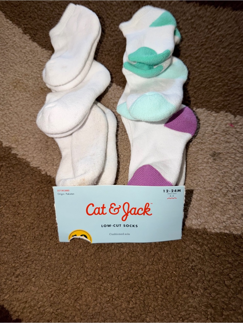 Cat & Jack Low-Cut Socks - White with Mint & Purple Accents